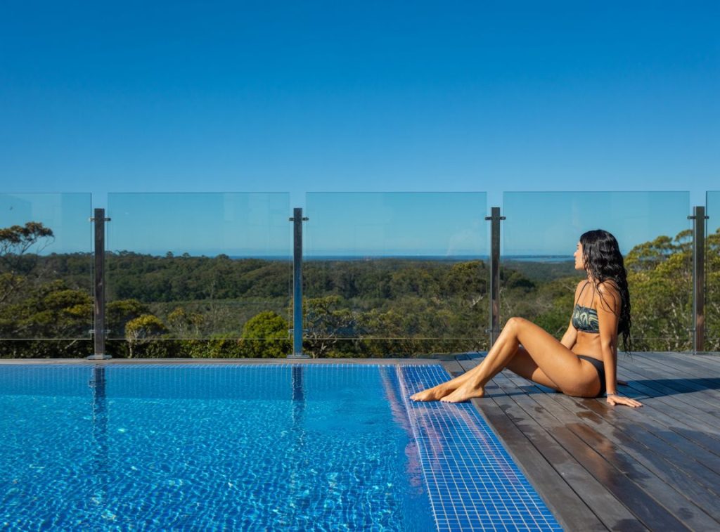 Pool Fence View Woman Looking at View