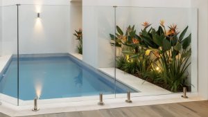 Frameless Glass pool Fence in Courtyard.